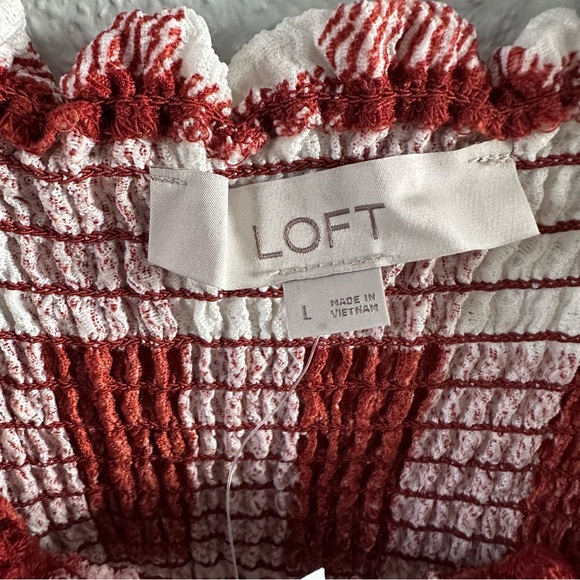 LOFT Burgundy Red & White Gingham Smocked Peplum Tank Top NWT Size L - Picture 6 of 9